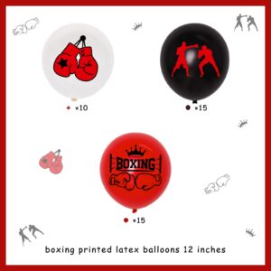 JOYMEMO 40 Pieces 12 Inches Boxing Party Latex Balloons Red Black White - Boxing Match Decorations, Glove Boxer Printed Balloon for Boxing Sport Wrestle Fitness Theme Birthday Party Supplies
