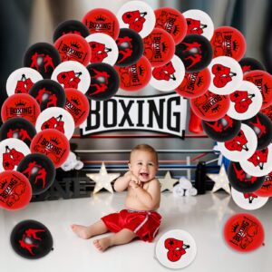 JOYMEMO 40 Pieces 12 Inches Boxing Party Latex Balloons Red Black White - Boxing Match Decorations, Glove Boxer Printed Balloon for Boxing Sport Wrestle Fitness Theme Birthday Party Supplies