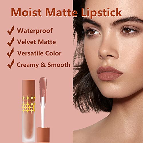 Rosarden Nude Lipstick, Lipstick, Matte Lipstick Long Lasting Lipstick, Liquid Lipstick Long Wear Moisturizing Lipstick, Smudge Proof Matte Nude Lip Gloss, Neutral Light Brown Lipstick for Girls ,Young and Older Women