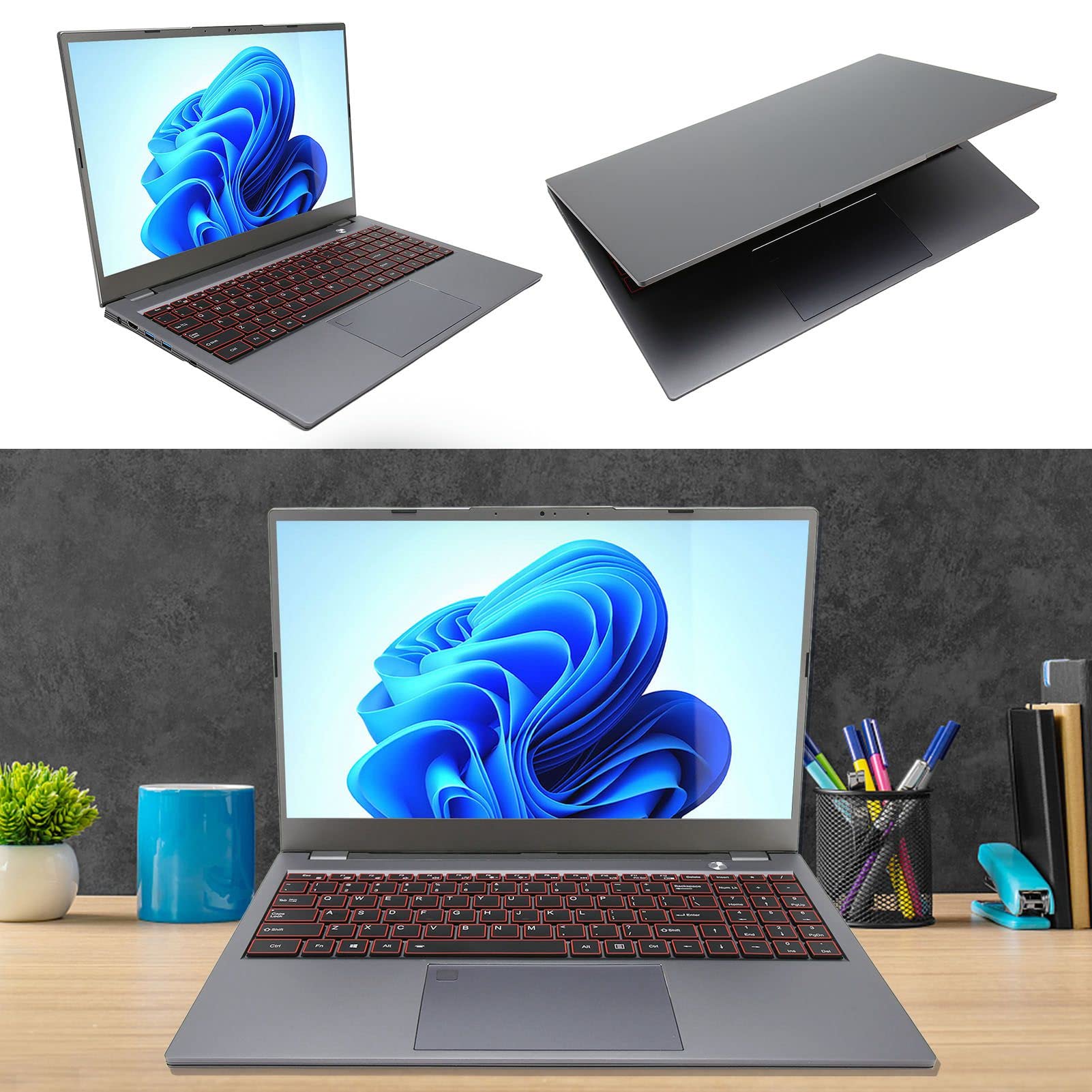 15.6 Inch Laptop, Numeric Keypad Fingerprint Reader FHD IPS Screen Notebook Computer 100‑240V for Office for Business (8+128G US Plug)