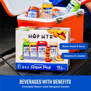 HOP WTR Sparkling Hop Water, Variety Pack 12 Pack, Sugar Free, Low Carb Non Alcoholic Drinks, NA Beer, Adaptogen Drink, No Calories, Adaptogens & Nootropics for Added Benefits, 12 oz Cans