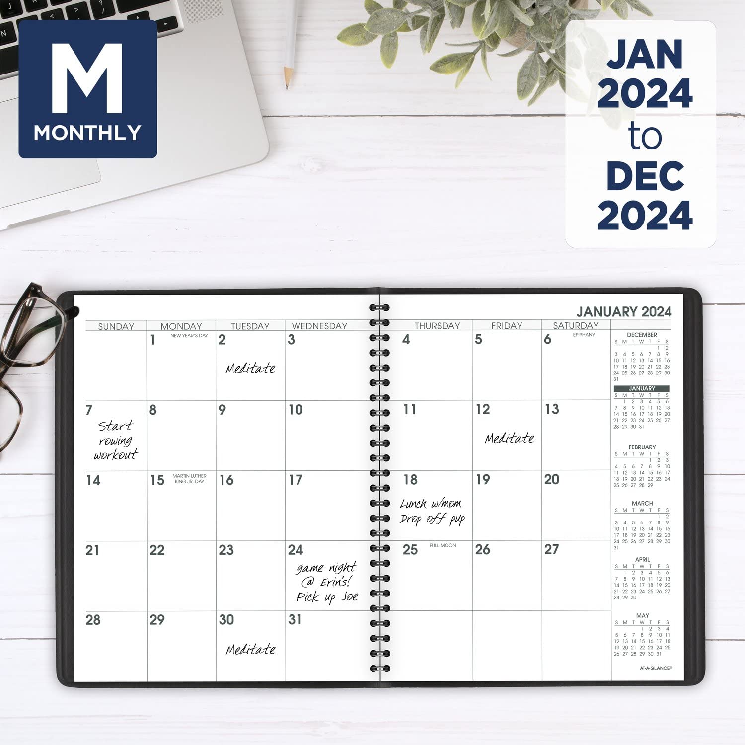 AT-A-GLANCE 2024 Monthly Planner, 7" x 8-3/4", Medium, Large Print, Black (70LP090524)