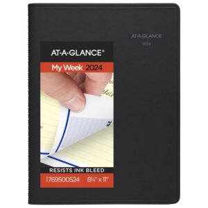 at-a-glance 2024 weekly & monthly planner, quicknotes, quarter-hourly appointment book, monthly tabs, 8-1/4" x 11", large, pockets, black (769500524)