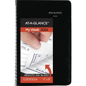 at-a-glance 2024 weekly appointment book & planner, dayminder, 5" x 8", small, spiral bound, black (g2000024)