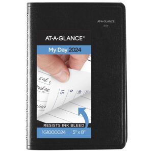at-a-glance 2024 daily planner, dayminder, quarter-hourly appointment book, 5" x 8", small, black (g1000024)