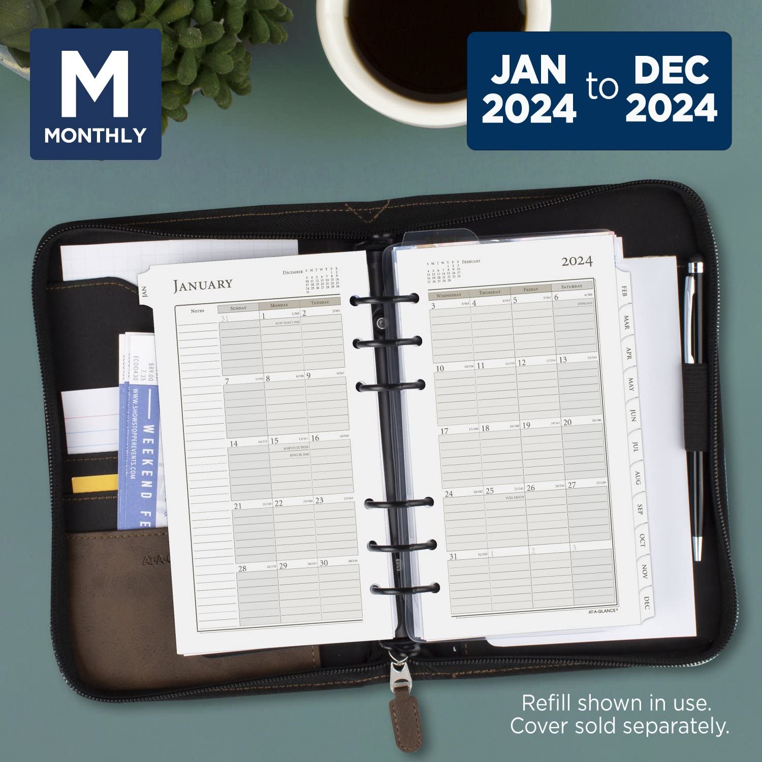 AT-A-GLANCE 2024 Daily & Monthly Planner Two Page Per Day Refill, 3-3/4" x 6-3/4", Portable Size, Loose-Leaf (471-225-24)