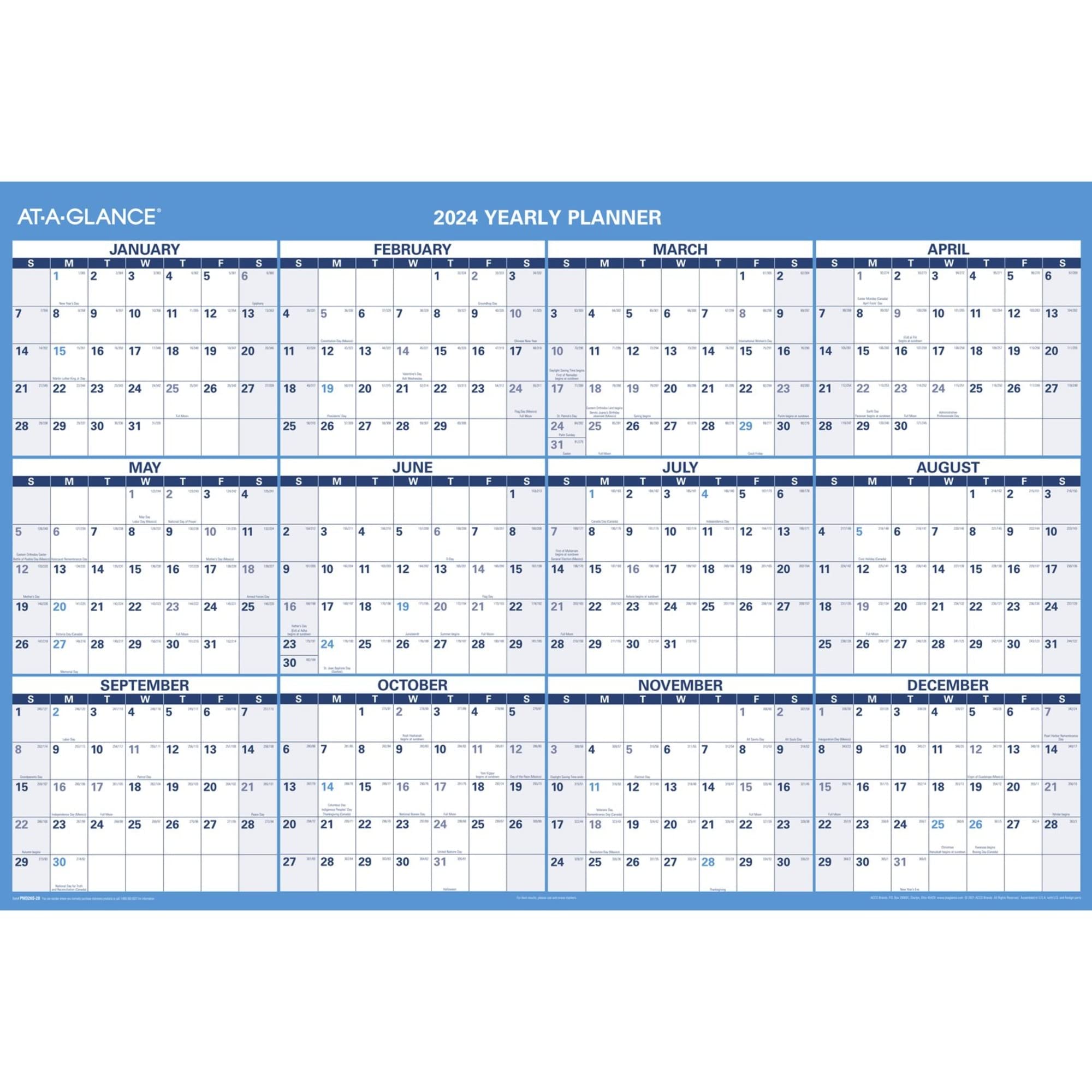 AT-A-GLANCE 2023-2024 Erasable Calendar, Dry Erase Wall Planner, 48" x 32", Extra Large, Academic & Regular Year, Double Sided, Horizontal (PM326S2824)