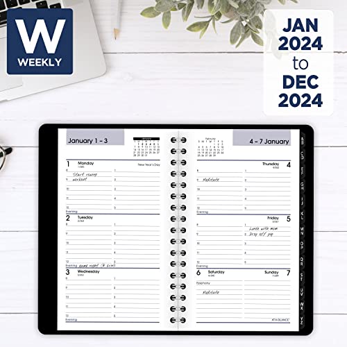 AT-A-GLANCE 2024 Weekly Planner, DayMinder, Hourly Appointment Book, 3-1/2 x 6", Pocket Size, Tabbed Telephone/Address Pages, Texture Cover, Black (G2500024)