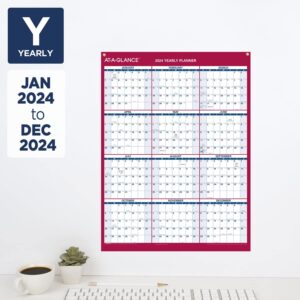 AT-A-GLANCE 2024 Erasable Calendar, Dry Erase Wall Planner, 12" x 16", Small, Vertical/Horizontal, Reversible, Compact (PM330B2824)