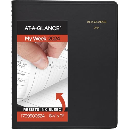 AT-A-GLANCE 2024 Appointment Book Planner, Weekly (Jan 2024-Jan 2025), 8-1/4" x 11", Large, Black (709500524)