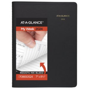 at-a-glance 2024 weekly planner, hourly appointment book, 7" x 8-3/4", medium, black (708650524)