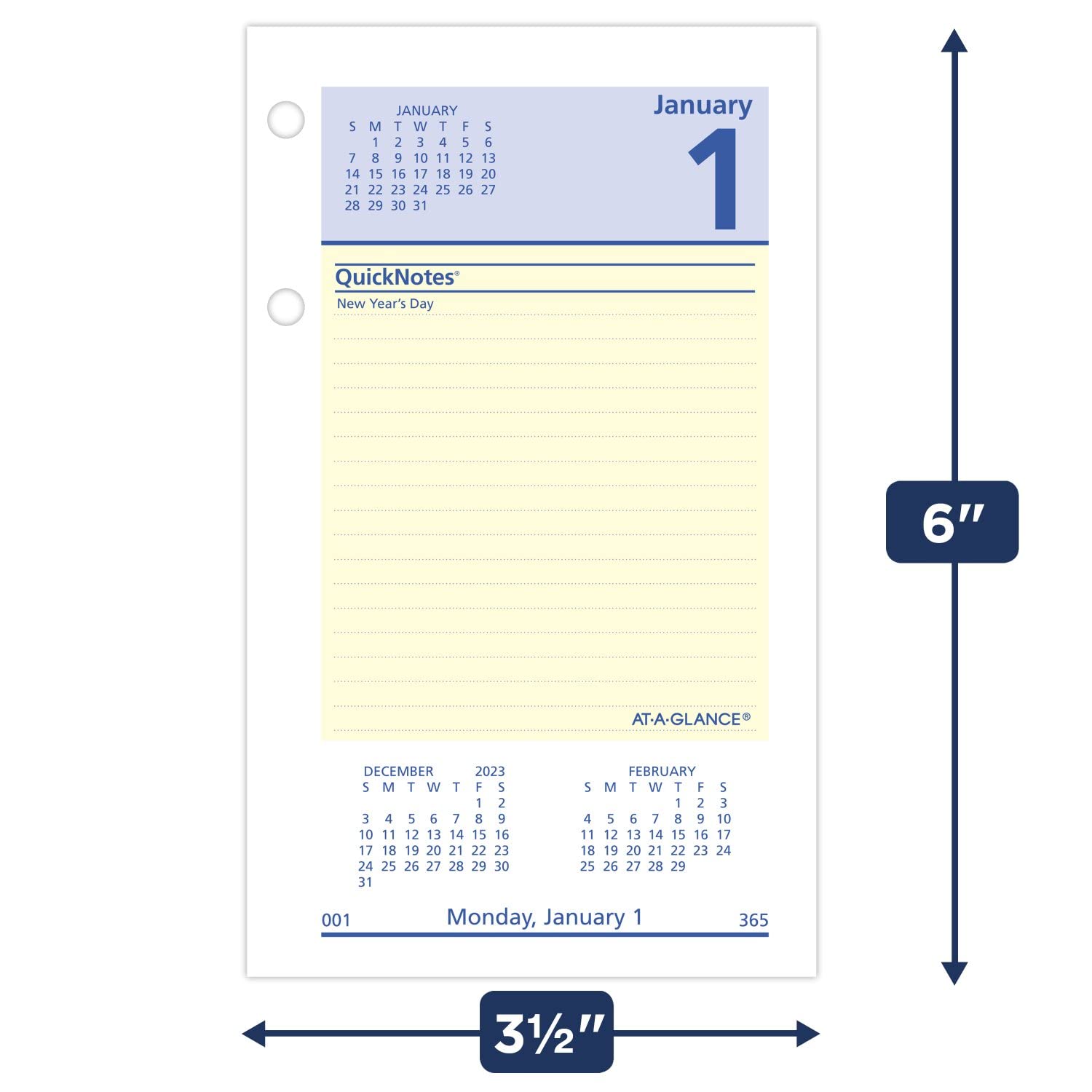 AT-A-GLANCE 2024 Daily Desk Calendar Refill, 3-1/2" x 6", Standard, Loose-Leaf, QuickNotes (E5175024)