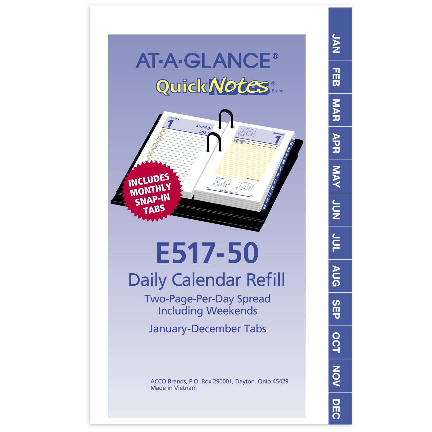 AT-A-GLANCE 2024 Daily Desk Calendar Refill, 3-1/2" x 6", Standard, Loose-Leaf, QuickNotes (E5175024)