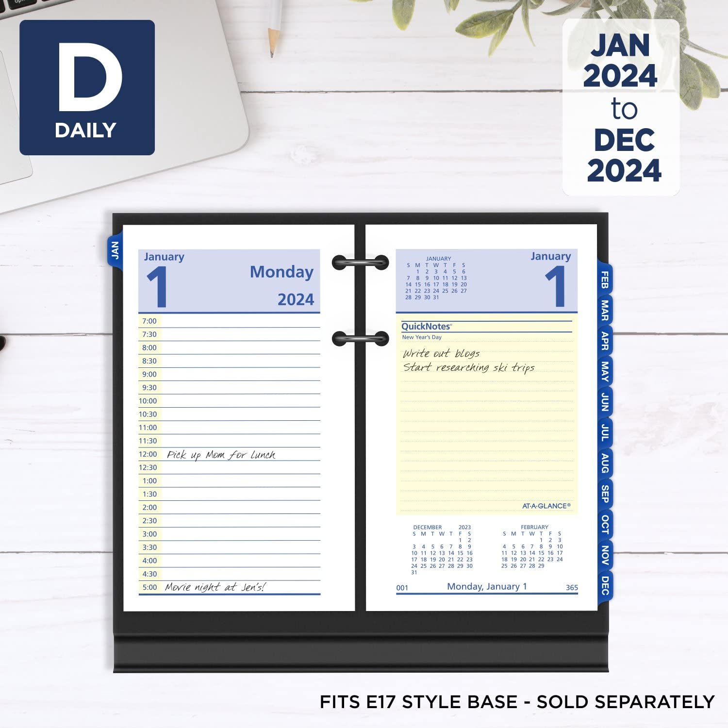 AT-A-GLANCE 2024 Daily Desk Calendar Refill, 3-1/2" x 6", Standard, Loose-Leaf, QuickNotes (E5175024)