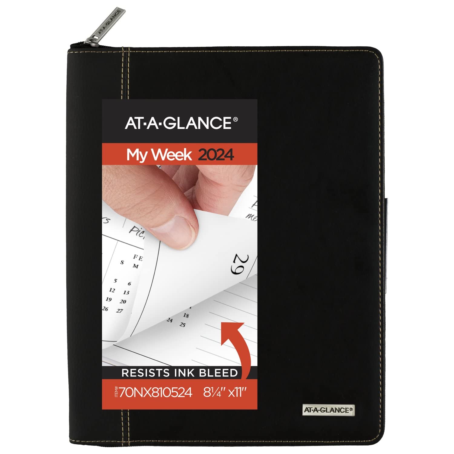 AT-A-GLANCE 2024 Weekly & Monthly Appointment Book, 8 1/4" x 11", Large, with Zipper, Executive, Black (70NX810524)