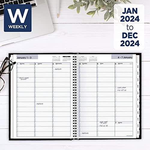 AT-A-GLANCE 2024 Weekly Planner, DayMinder, Quarter-Hourly Appointment Book, 8" x 11", Large, Hardcover, Monthly Tabs, Black (G520H0024)