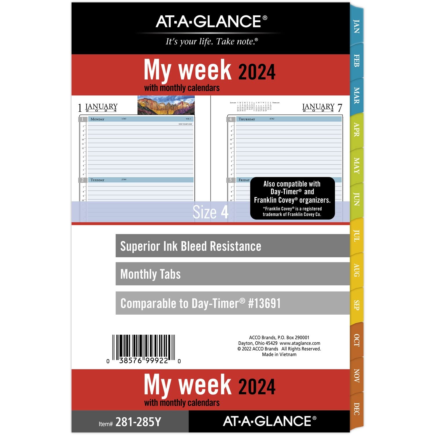 AT-A-GLANCE 2024 Weekly & Monthly Planner Refill, 5-1/2" x 8-1/2", Desk Size, Loose-Leaf, Zenscapes (281-285Y-24)