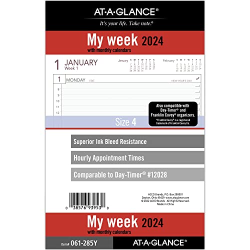 AT-A-GLANCE 2024 Weekly Planner Refill, 5-1/2" x 8-1/2", Desk Size, Loose-Leaf (061-285Y-24)