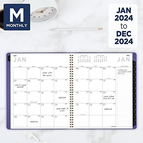 AT-A-GLANCE 2024 Monthly Planner, 9” x 11”, Large, Monthly Tabs, Pocket, Faux Leather, Contemporary, Purple (70250X1424)