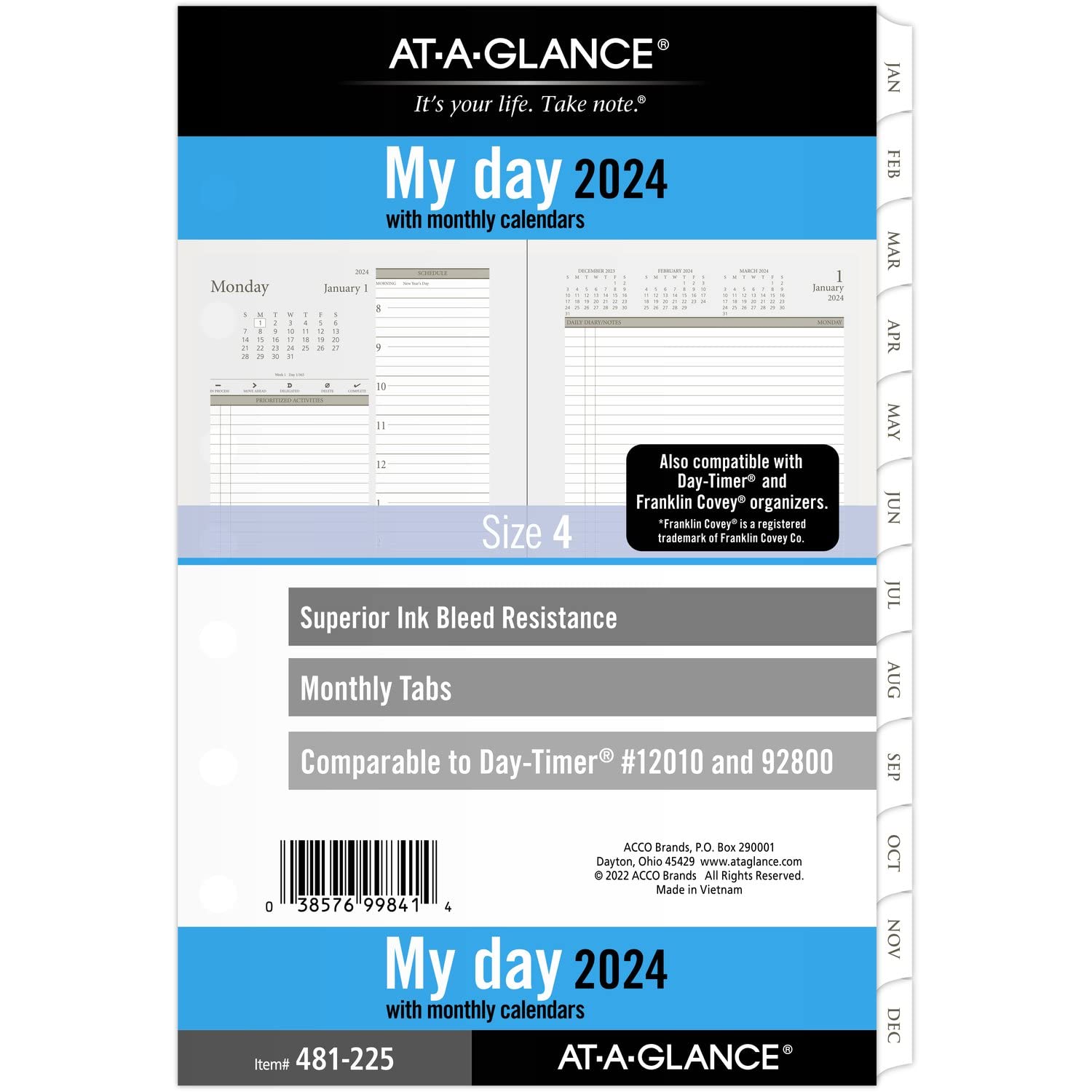 AT-A-GLANCE 2024 Daily Planner Two Page Per Day Refill, 5-1/2" x 8-1/2", Desk Size, Loose-Leaf (481-225-24)