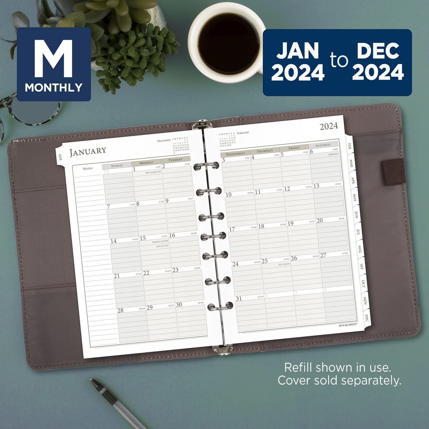 AT-A-GLANCE 2024 Daily Planner Two Page Per Day Refill, 5-1/2" x 8-1/2", Desk Size, Loose-Leaf (481-225-24)