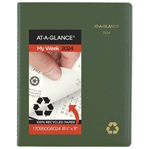 at-a-glance 2024 weekly & monthly planner, quarter-hourly appointment book, 8-1/4" x 11", large, recycled, monthly tabs, green (70950g6024)
