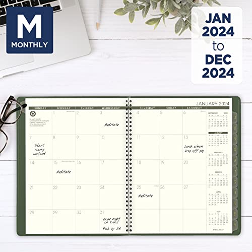 AT-A-GLANCE 2024 Weekly & Monthly Planner, Quarter-Hourly Appointment Book, 8-1/4" x 11", Large, Recycled, Monthly Tabs, Green (70950G6024)