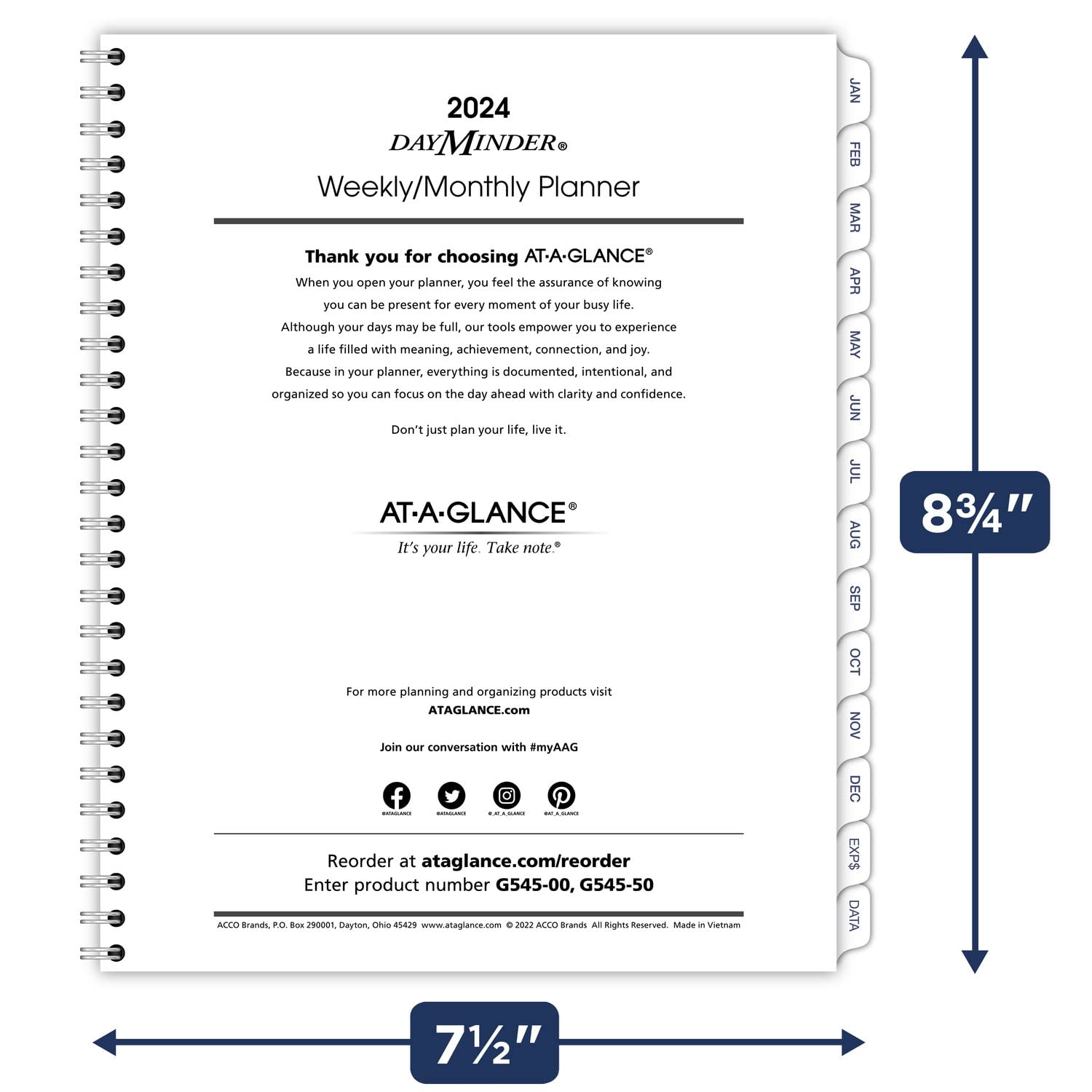 AT-A-GLANCE 2024 Weekly & Monthly Planner Refill for G545 Line Planners by AT-A-GLANCE, 7" x 8-3/4", Medium, Executive, DayMinder (G5455024)