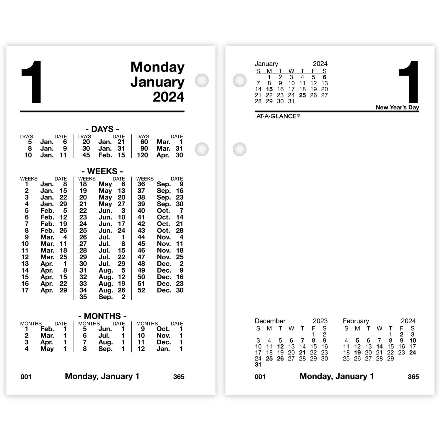 AT-A-GLANCE 2024 Daily Desk Calendar Refill, 3-1/2" x 6", Standard, Financial (S1705024)