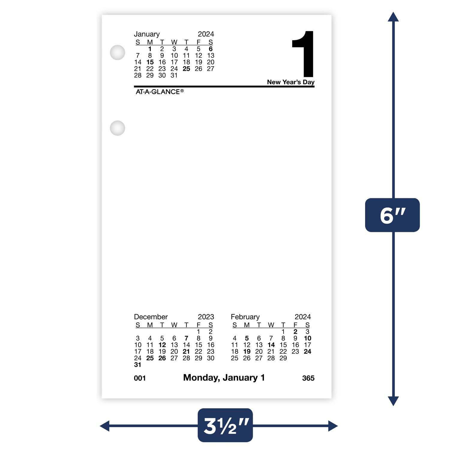 AT-A-GLANCE 2024 Daily Desk Calendar Refill, 3-1/2" x 6", Standard, Financial (S1705024)