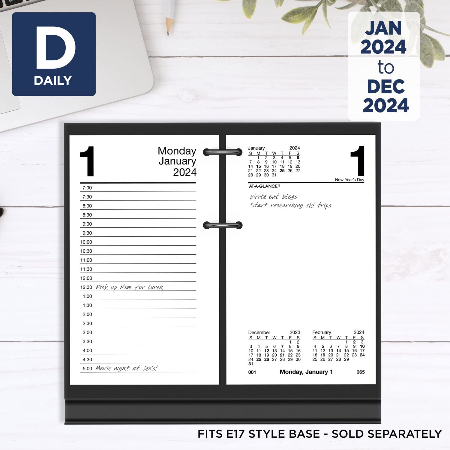 AT-A-GLANCE 2024 Daily Desk Calendar Refill, 3-1/2" x 6", Standard, Financial (S1705024)