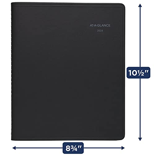 AT-A-GLANCE 2024 Weekly & Monthly Planner, QuickNotes, Open Scheduling, Monthly Tabs, 8" x 10", Large, Pockets, Black (76010524)