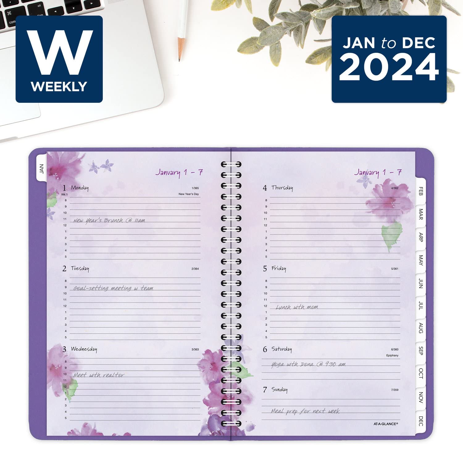 AT-A-GLANCE 2024 Weekly & Monthly Appointment Book Planner, 5-1/2" x 8-1/2", Small, Beautiful Day, Lavender (938P-200-24)