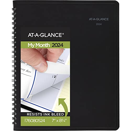 AT-A-GLANCE 2024 Monthly Planner, 7" x 8-3/4", Medium, QuickNotes, Black (76080524)