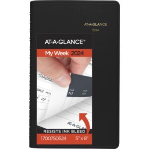 at-a-glance 2024 weekly appointment book planner, 5" x 8", small, black (700750524)