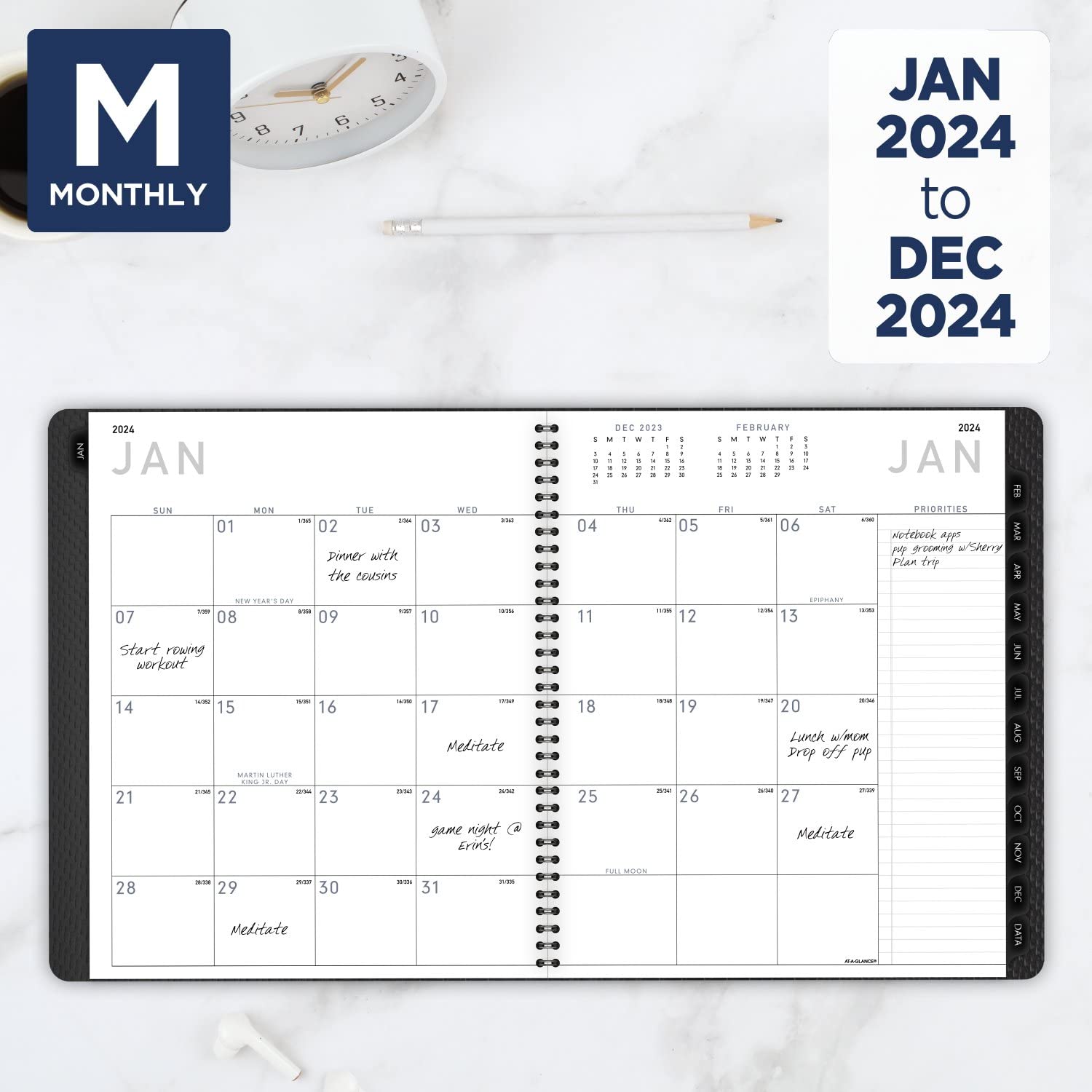 AT-A-GLANCE 2024 Monthly Planner, 9” x 11”, Large, Monthly Tabs, Pocket, Contemporary, Charcoal (70260X4524)