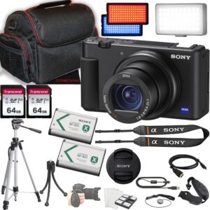 sony zv-1 digital camera + 2x 64gb memory + led video light + case + filters + tripod & more (25pc bundle)