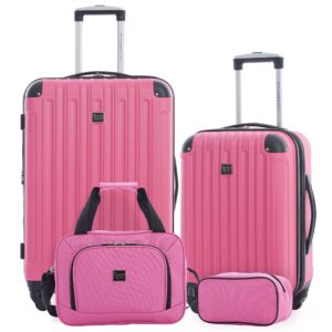 travelers club midtown hardside luggage travel, bubble gum, 4-piece set