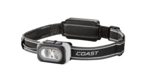 coast rl20r 1000 lumen tri-color led rerchargeable headlamp with flood and spot beams, variable light control, fixed focus, ultra-strap, red/green modes