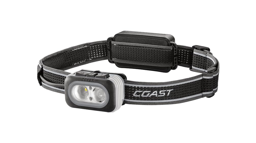 Coast RL20R 1000 Lumen Tri-Color LED Rerchargeable Headlamp with Flood and Spot Beams, Variable Light Control, Fixed Focus, Ultra-Strap, Red/Green Modes