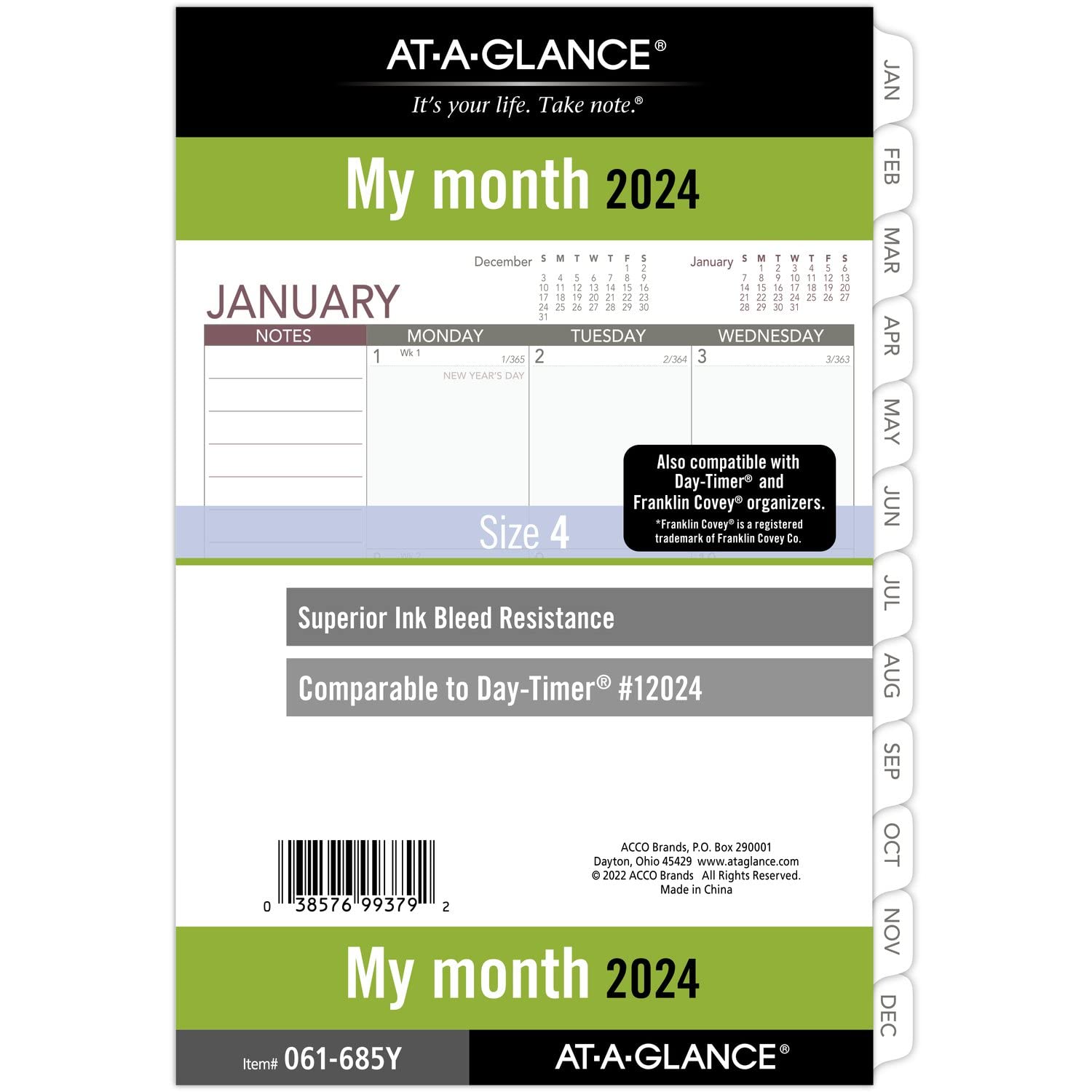 AT-A-GLANCE 2024 Monthly Planner Refill, 12024 Day-Timer, 5-1/2" x 8-1/2", Size 4, Desk Size, Loose-Leaf (061-685Y-24)