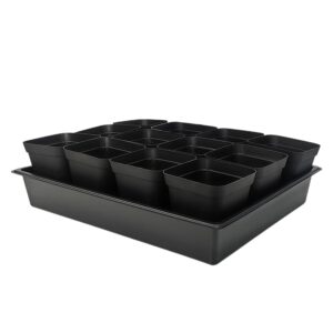 rootrimmer 3.5 inch square nursery pots 60pcs, sturdy seed starter trays 5 pcs, seeds starting germination, small planter nursery propagation 5 sets