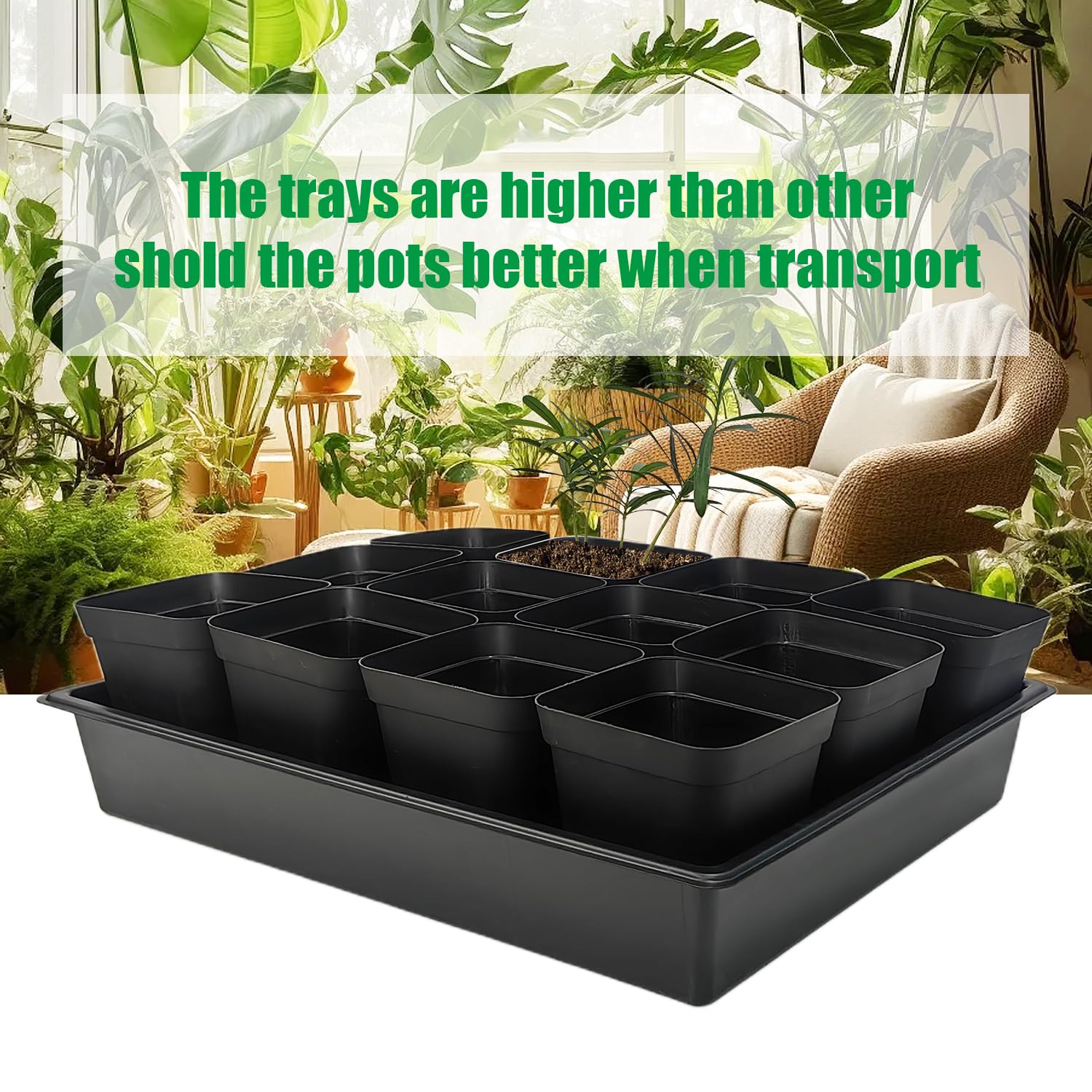 RooTrimmer 3.5 inch Square Nursery Pots 60pcs, Sturdy Seed Starter Trays 5 Pcs, Seeds Starting Germination, Small Planter Nursery Propagation 5 Sets