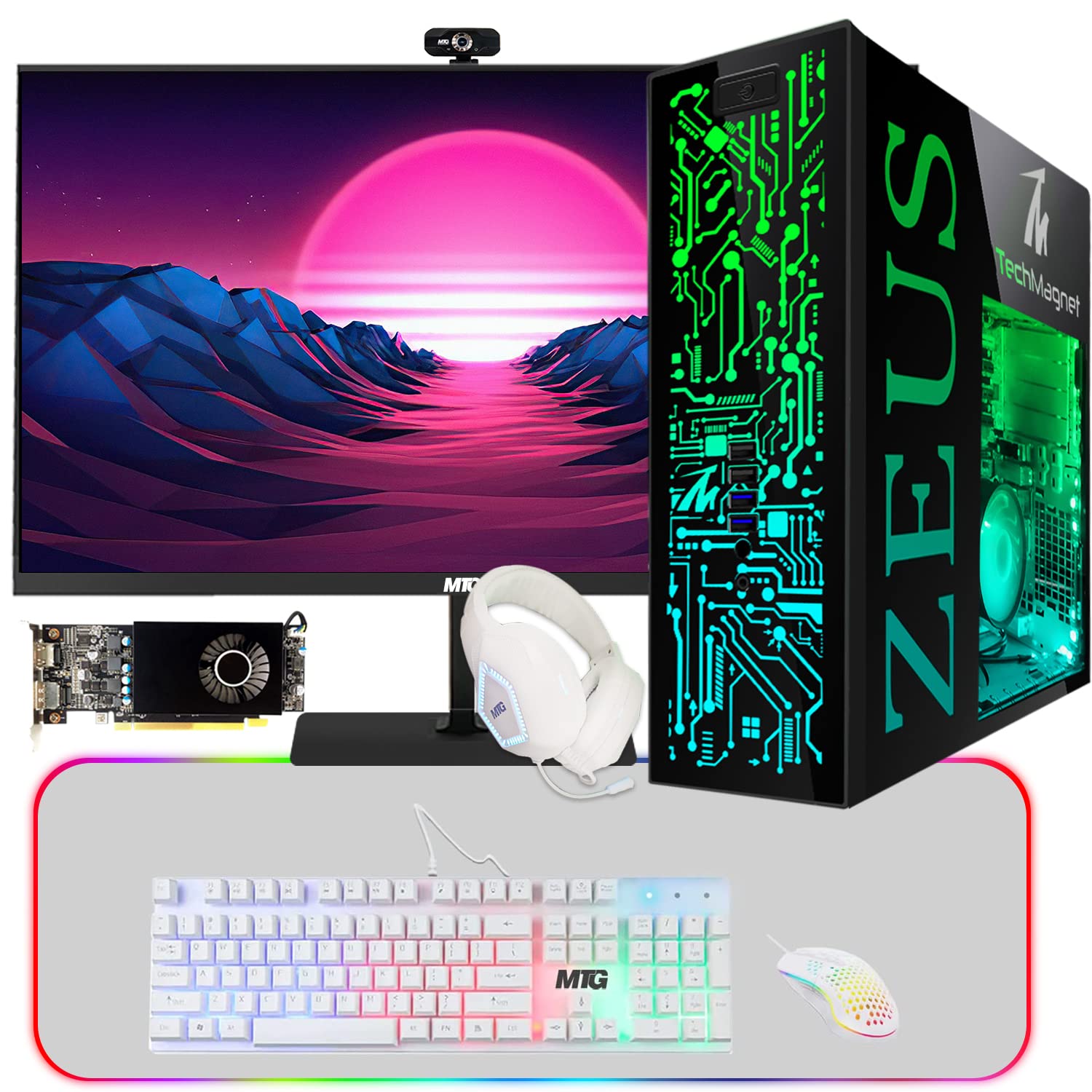 Gaming Desktop PC, Intel i5 6th Gen, TechMagnet Zeus Pro 6, RX 550 Graphics, 16GB ARGB RAM, 1TB SSD | 4TB HDD, MTG 24 Inch Monitor, 4 in 1 Gaming Kit, Webcam, WiFi, Win 10 Pro (Renewed)