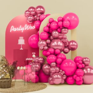 partywoo magenta balloons, 140 pcs magenta and metallic dark pink balloons different sizes pack of 18 inch 12 inch 10 inch 5 inch for balloon garland or arch as birthday decorations, party decorations