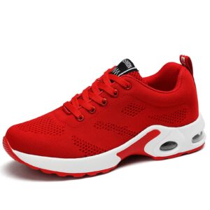 women's air running shoes lightweight comfortable non-slip walking shoe outdoor breathable fashion mesh sneakers (3,red,female,women)