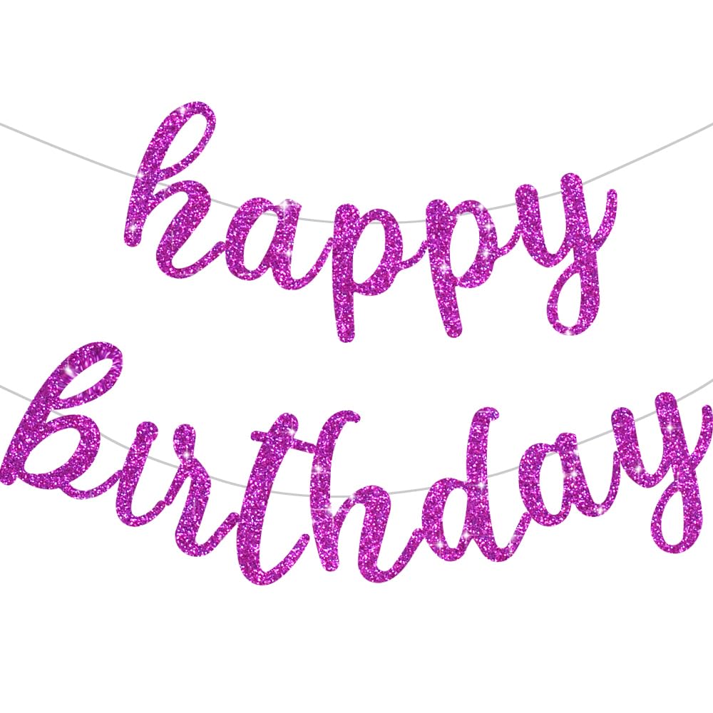 BEISHIDA Purple Happy Birthday Banner - NO DIY - Purple Birthday Party Banner in Script - Pre-Strung - Purple Glitter Birthday Garland Ready to Use Purple Birthday Party Decorations & Decor