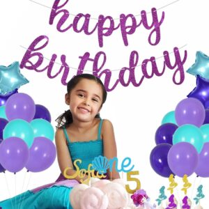 BEISHIDA Purple Happy Birthday Banner - NO DIY - Purple Birthday Party Banner in Script - Pre-Strung - Purple Glitter Birthday Garland Ready to Use Purple Birthday Party Decorations & Decor