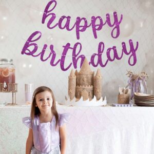 BEISHIDA Purple Happy Birthday Banner - NO DIY - Purple Birthday Party Banner in Script - Pre-Strung - Purple Glitter Birthday Garland Ready to Use Purple Birthday Party Decorations & Decor