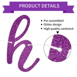 BEISHIDA Purple Happy Birthday Banner - NO DIY - Purple Birthday Party Banner in Script - Pre-Strung - Purple Glitter Birthday Garland Ready to Use Purple Birthday Party Decorations & Decor